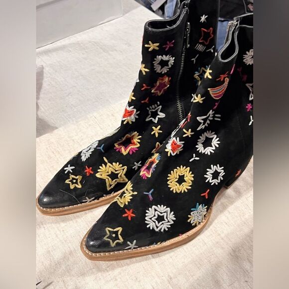 Free People Bowers Embroidered Ankle Boots in Black Celestial Suede - Picture 4 of 7